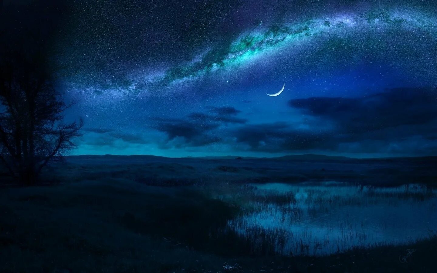 Ночной пейзаж. Ночное небо. Красивая ночь. Природа ночью.