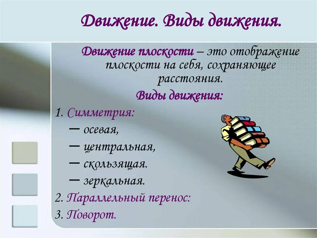 Урок по теме движение 11 класс. Виды движения на плоскости. презентация на тему движение. понятие движения симметрия. виды геометрического движения.