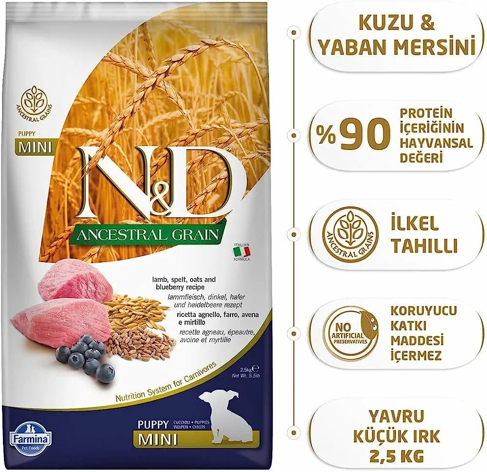 Farmina n d mini. N&amp;d ancestral lamb &amp; blueberry puppy mini 2.5kg. n&amp;d ancestral dog lamb &amp; blueberry puppy mini. ancestral lamb &amp; blueberry puppy mini 2.5kg.