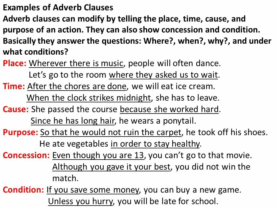 Adverb clauses examples. Adverbial clauses примеры. adverbial clause of time. adverbial clauses of place. adverbial clauses of comparison.