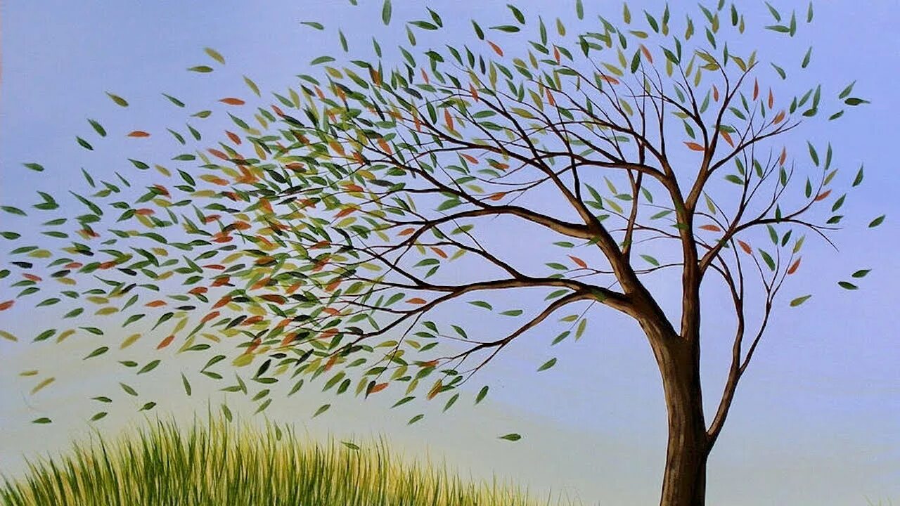 Ветер дует в разные стороны. Дерево под ветром. Картина дерево. Пейзаж с деревьями. Дерево на ветру.