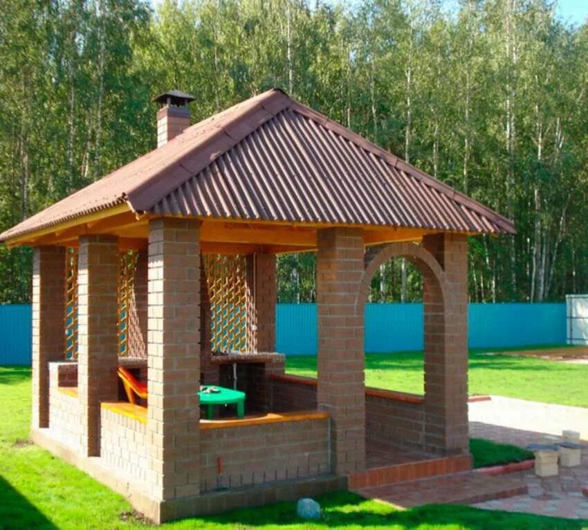 КИРПИЧНАЯ БЕСЕДКА С БАРБЕКЮ ДЛЯ ДАЧИ Outdoor structures, Gazebo, House styles