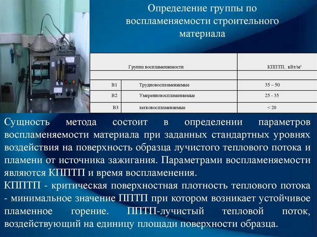 Испытания на горючесть. Прибор для воспламеняемости ткани. Определение воспламеняемости строительных материалов. Метод определения воспламеняемости. Группы строительных материалов по воспламеняемости.