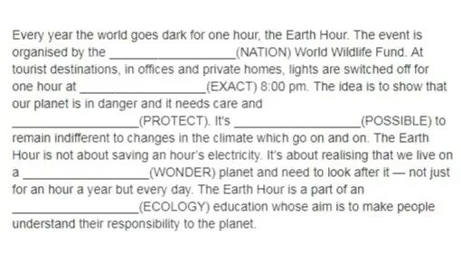 Переведи every one. Every year the world goes dark for one hour the earth hour. текст по английскому earth hour.