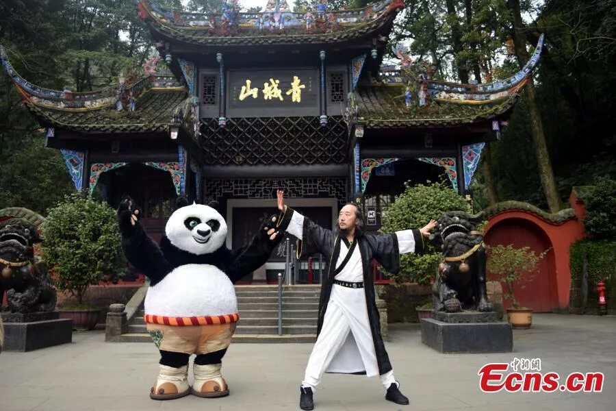 Кунг фу панда на китайском. Кунг фу Панда Китай. Ушу мастер и Панда. Памятник пандам в Китае.