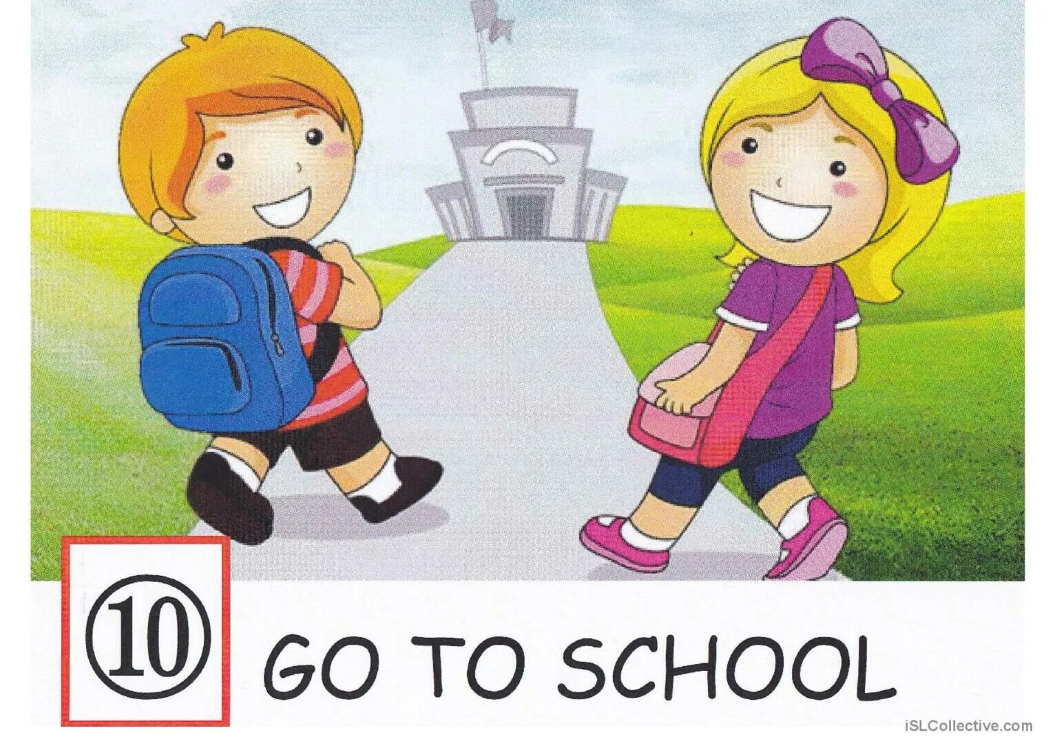 She has gone to school. Go to School Flashcard. Go to School карточка с картинкой. Go to School рисунок. Go to shoolрисунок для детей.