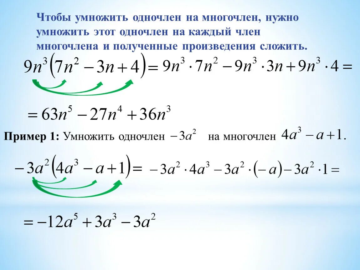 Многочлен конспект. Правило умножения одночлена на многочлен 7 класс. Правило умножения одночлена на многочлен. Умножение одночленана мгногочлен. Умножение одночлена на многочлен решение.