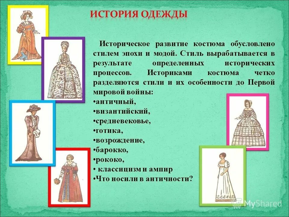 История костюма 5 класс