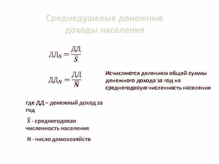 Среднемесячный размер дохода. Среднедушевой денежный доход формула. Как определить средний доход населения. Среднедушевые денежные доходы это. Среднедушевой доход населения формула.