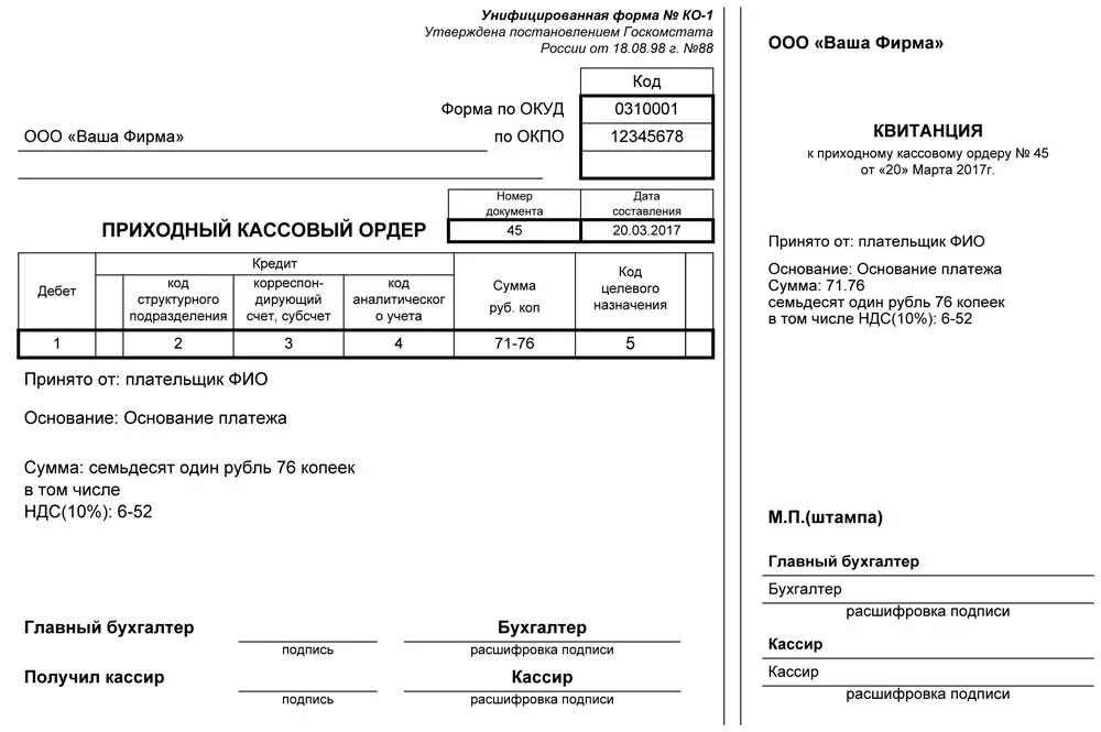 Приходный кассовый ордер печать. Приходный кассовый ордер ф. ко-1. Форма приходного кассового ордера 2021. Приходный кассовый ордер в 1с. 0310001 Приходный кассовый ордер.