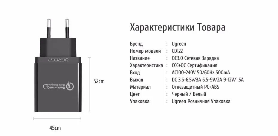 Ugreen cd122. Зарядка Qualcomm quick charge 3.0. Зарядное USB-устройство Ugreen, 10 Вт. Зарядное устройство для телефона Ugreen cd122 70273. Зарядное устройство usb 3.0