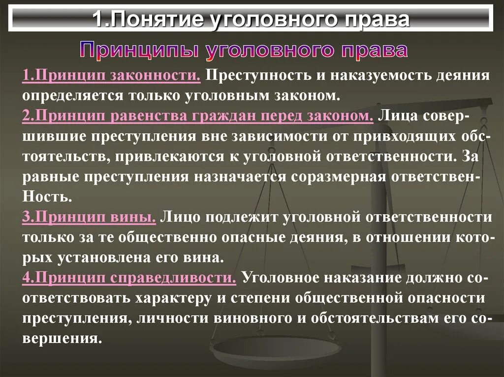 Принципы уголовного закона. Дайте понятие уголовному праву