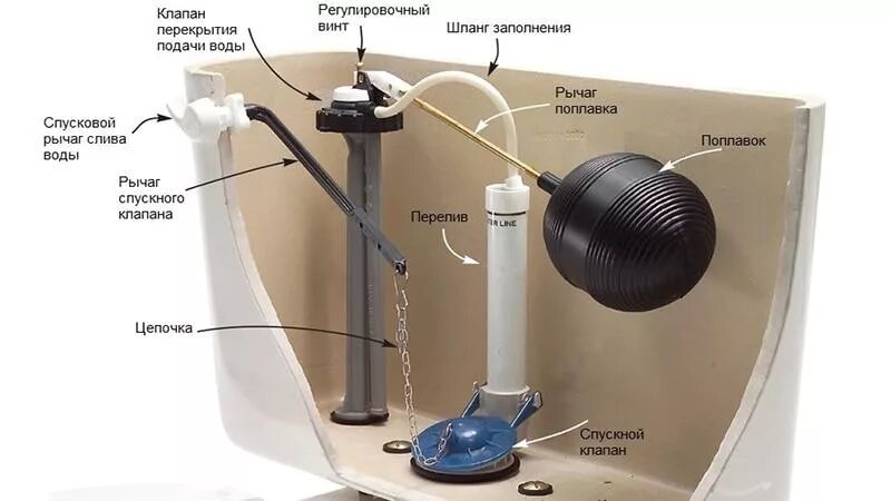 Из чего состоит бачок унитаза. Строение клапана бачка унитаза. Устройство в сливном бачке унитаза. Устройство подачи воды в бачок унитаза. Сколько воды в бачке