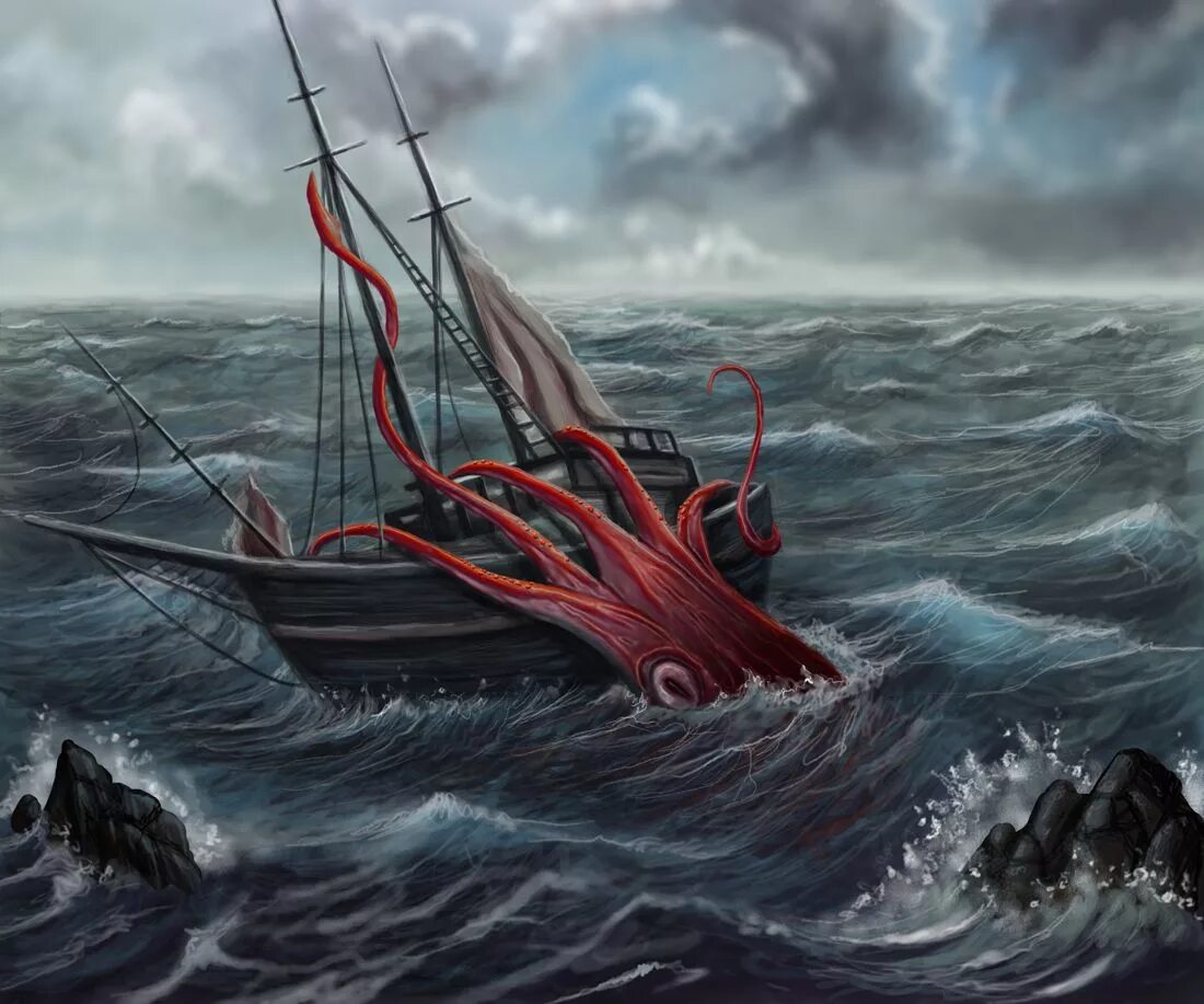 Гигантский кальмар Кракен. Гигантский осьминог Кракен. Кракен потопил корабль. Гигантский кальмар Спрут.