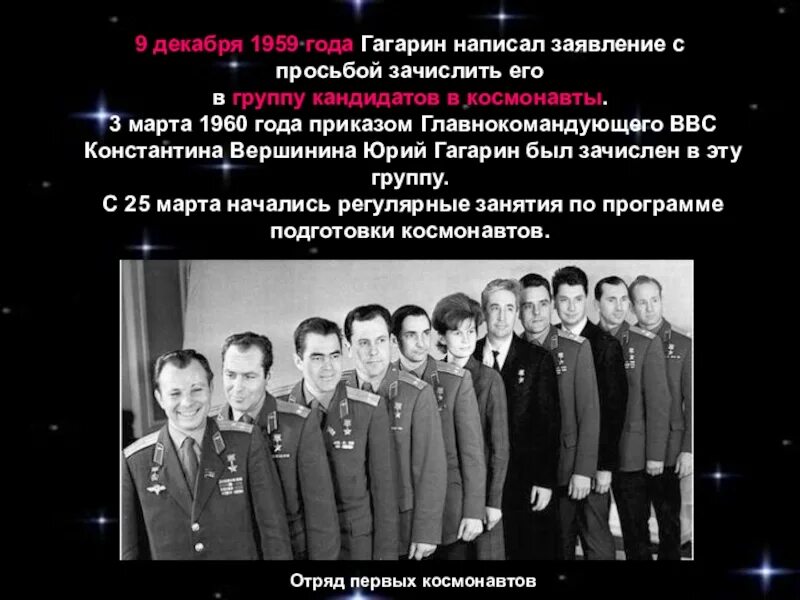 Гагарин зачислен в космонавты 1960.