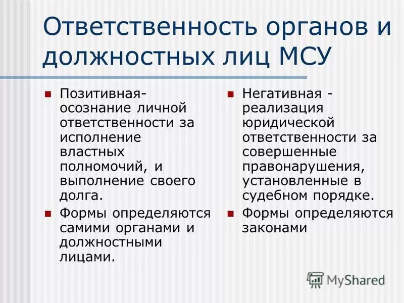 Ответственность органов местного самоуправления формы ответственности