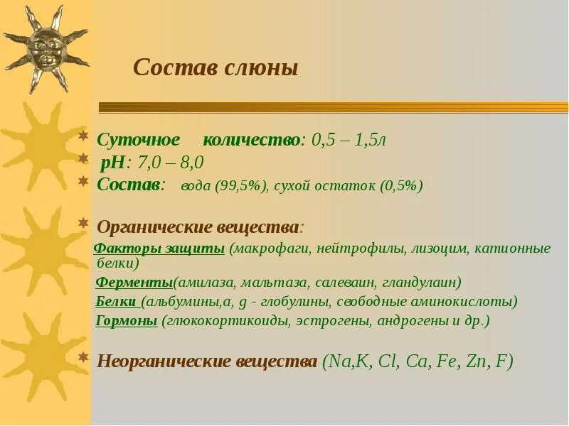 Суточное количество слюны. Количество и состав слюны. Суточный объем слюны. Состав и свойства слюны.