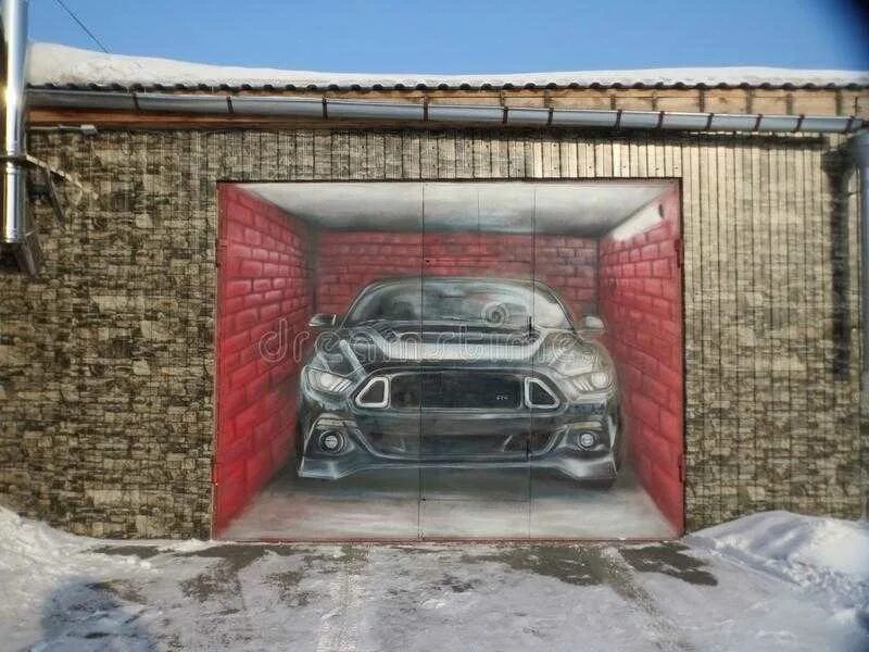 На воротах постою. Роспись гаража. Граффити на гараже. Машина на воротах гаража. Разрисовка стен в гараже.