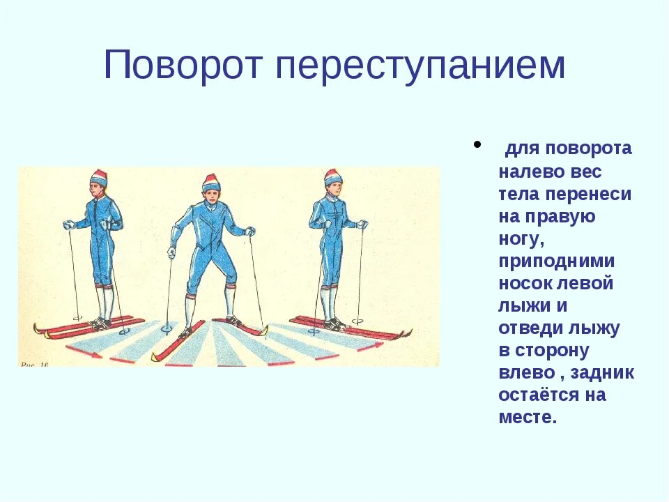 Техника выполнения поворота переступанием на лыжах. Поворот переступанием на лыжах. Техника выполнения поворотов на лыжах переступанием и прыжком. Поворот переступанием на месте на лыжах.