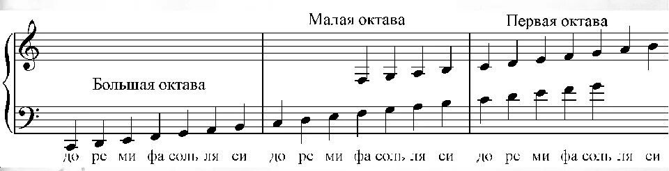 Как пишется октава. Ноты 1 октавы в басовом Ключе для фортепиано. Басовый ключ малая Октава. Ноты малой октавы в басовом Ключе. Малая и большая Октава в басовом Ключе.