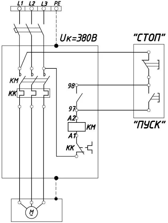 Электрическая схема включения магнитного пускателя. Эл магнитный пускатель 380в схема подключения. Схема управления пускателем. Магнитный пускатель 380в схема подключения электродвигателя. Схема включения нереверсивного магнитного пускателя.