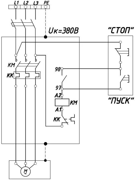 Схема управления двигателем через контактор. Пускатель электромагнитный 220в схема подключения. Контактор пускатель схема. Однолинейная схема пускателя с тепловым реле.