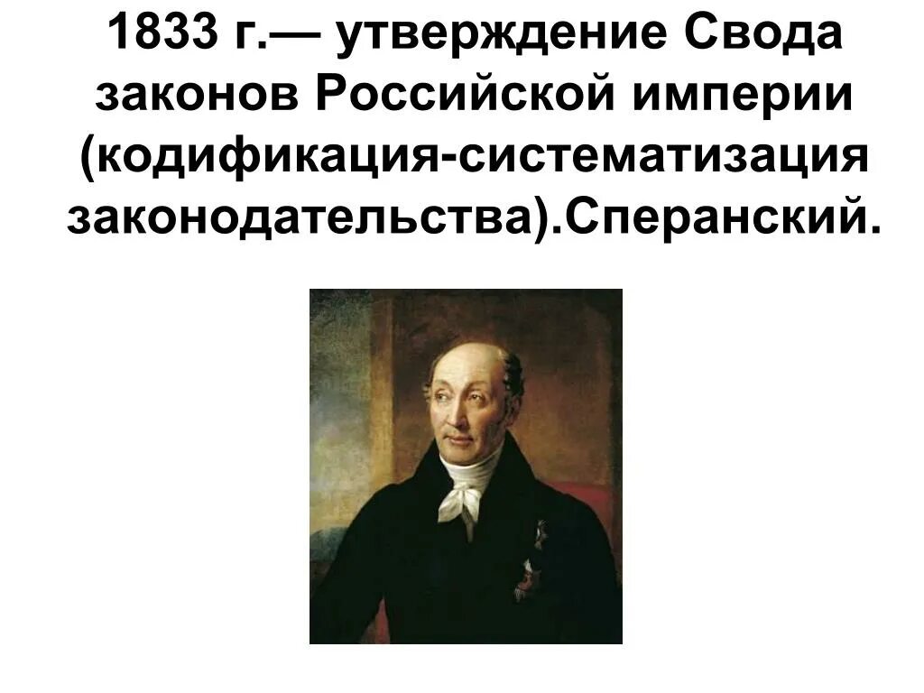 Свод законов российской империи руководил. Принятие нового свода законов Российской империи при Николае 1. Кодификация законов Николая 1. Свод законов Российской империи при Николае 1 Сперанский.