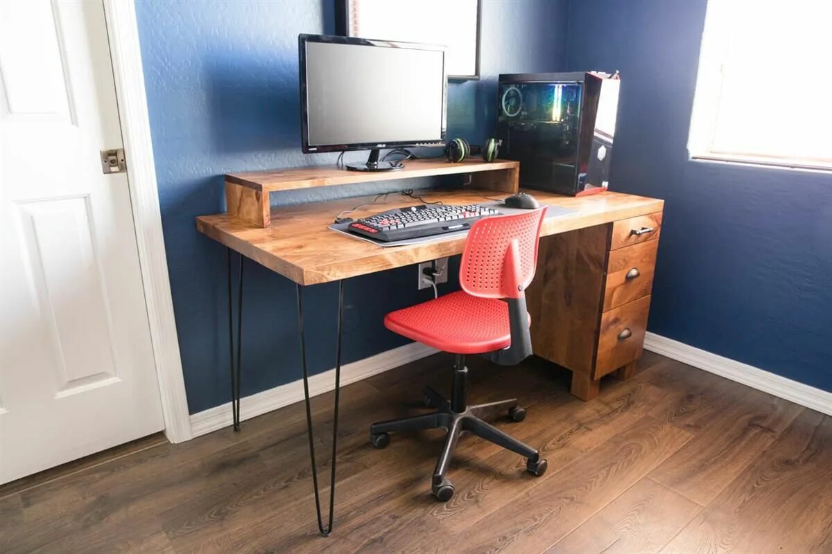 The computer is the desk