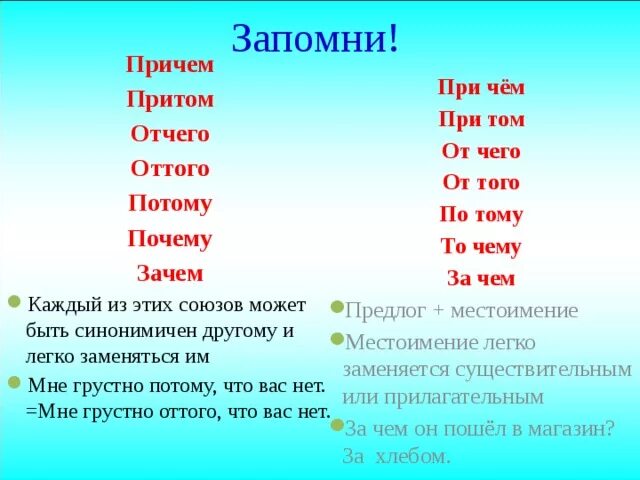 Правописание союзов притом причем. Отчего правило написания. Отчего Союз. Притом как пишется.