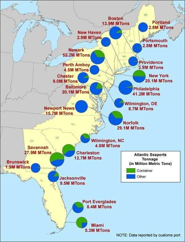 Морские Порты Америки на карте. Порты США на карте. Порты восточного побережья США. Основные Порты США на карте.
