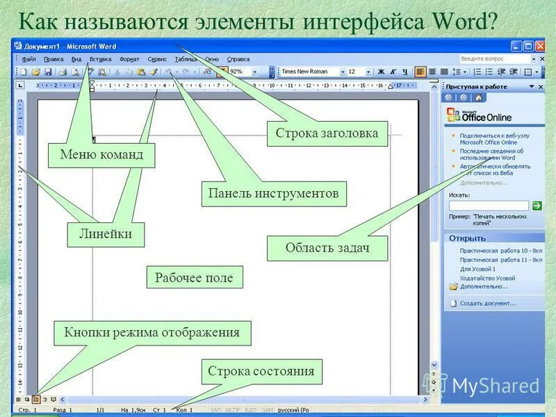 Как называются элементы интерфейса. Элементы интерфейса ворд панель инструментов. Microsoft Office Word Интерфейс. Основные элементы Майкрософт ворд. Структура окна ворд 2010.