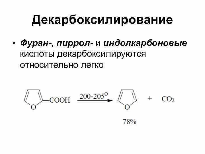 Декарбоксилирование бензойной кислоты. Фуран в пиррол. Индолкарбоновая кислота.