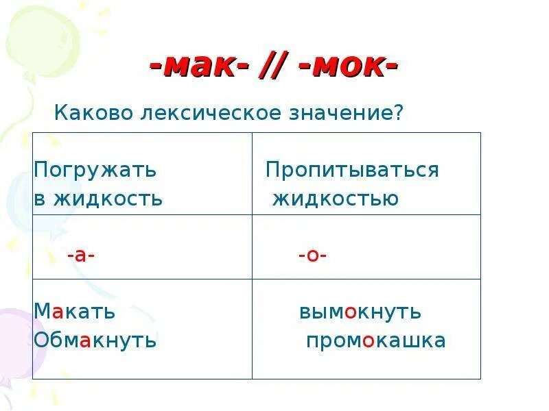 Макайте корень слова. Корни Мак МОК. Мак МОК исключения. Корни Мак МОК исключения. Вымокнуть Мак МОК.