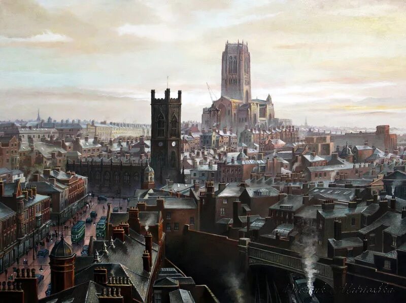 Городской пейзаж steven scholes. Викторианский век в англии. Альберт-сквер манчестер. Старый лондон. Старый лондон.