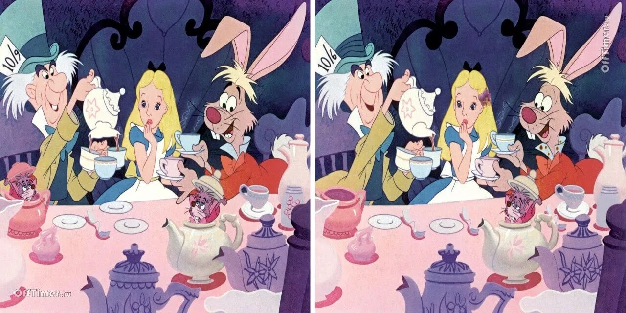 Алиса найди тему. Найти 10 отличий Алиса в стране чудес. Найди отличия Алиса в стране чудес. Алиса в стране отличий. Пять Алис в стране чудес.