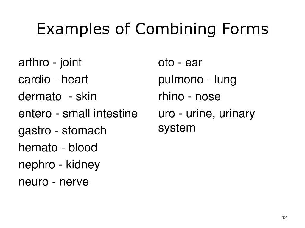Combining form is. Formative combinations.