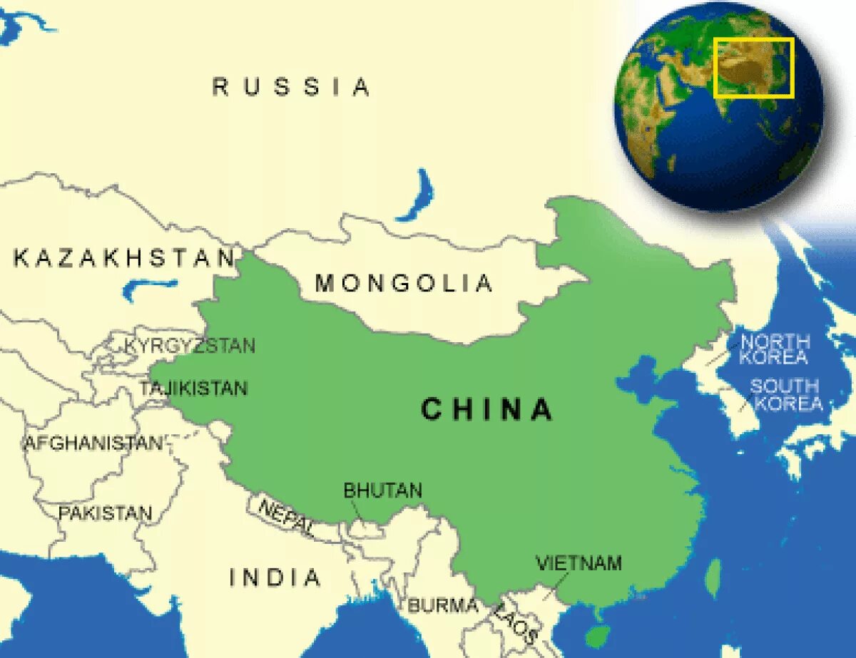 Китай и Казахстан на карте. Карта России и Китая. Карта Китая.