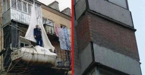 Человек находящийся на балконе высокого дома