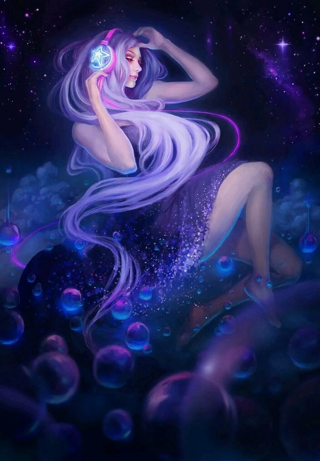 Дева девушка и водолей девушка. Девушка космос. красивые арты. девочка космос. девушка с космическими волосами.