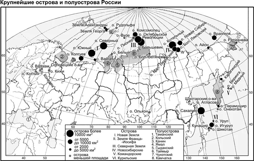 Примеры полуостровов в россии. Острова и полуострова России на контурной карте. Крупные острова и полуострова на физической карте России. Полуострова и острова на карте список. Крупнейшие острова и полуострова России на контурной карте.