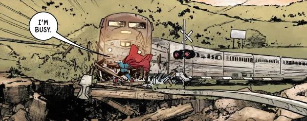 Поезд комикс. Человек останавливает поезд. Супермен останавливает поезд. Супермен астанааылиает поезд.
