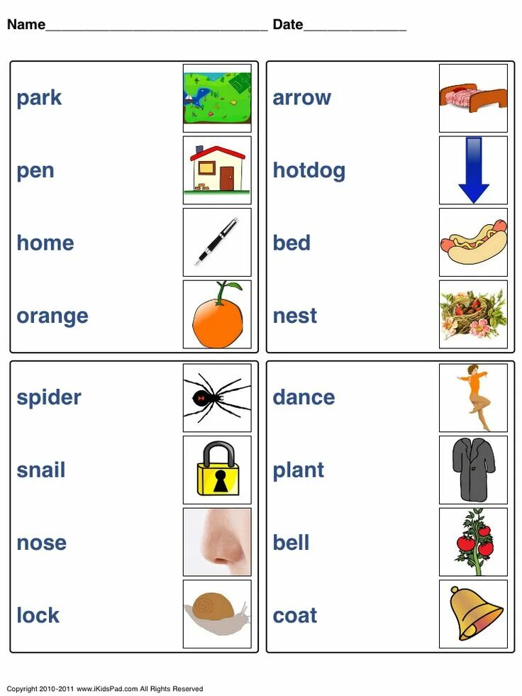 Word matching game for Kids. Match the Words. Vocabulary with exercises for Kids. School Words Worksheets.