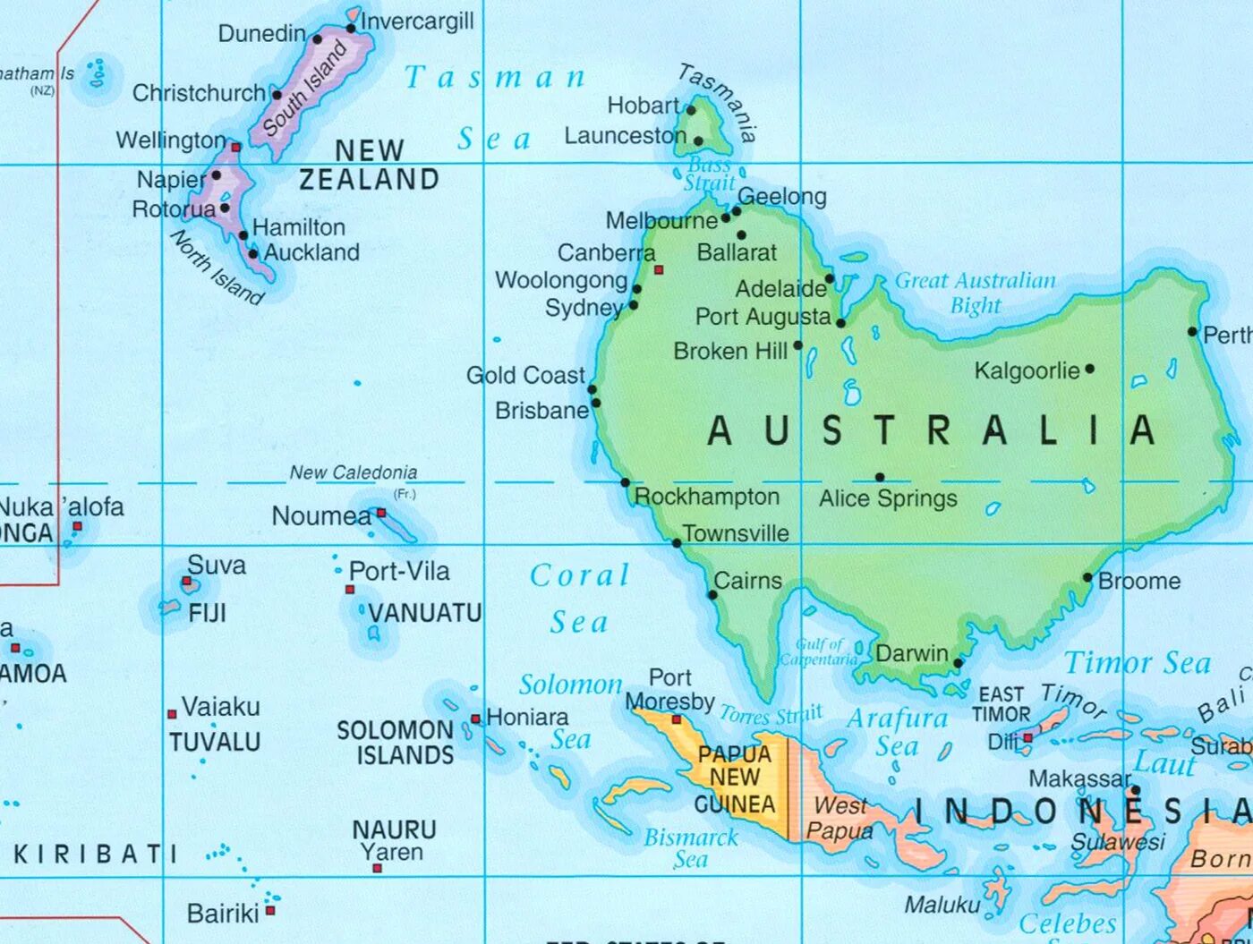 Карта Австралии. Австралийская карта Австралии. Карта земли австралии