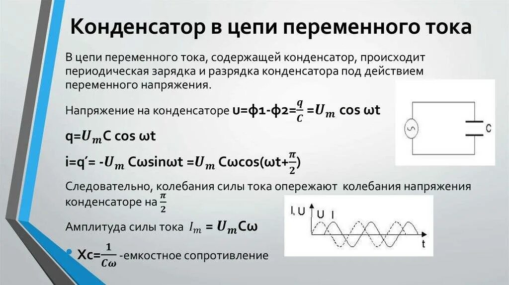 Через катушку индуктивности проходит ток. Последовательная цепь переменного тока с конденсатором. Конденсатор в цепи переменного тока. Резистор катушка и конденсатор в цепи переменного тока. Элементы цепей переменного тока конденсатор.