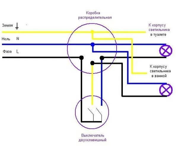 Схема подключения двухклавишного выключателя трехжильным кабелем. Соединение двухклавишного выключателя в коробке схема. Схема расключения двухклавишного выключателя трехжильным проводом. Схема подключения распред коробки выключатель. Как подключить два светильника на двойной выключатель
