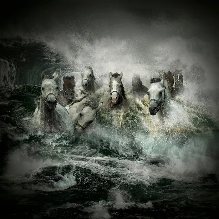 «Лошади в океане» Николая Гусарова. Лошадь тонет. Шторм лошадь. Лошади в океане картина.