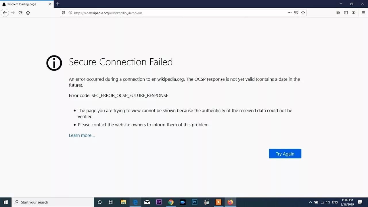 Secure connection failed. Response Error. Мазила браузер ошибка загрузки страницы. Sec ошибка 65. An error occurred during a connection