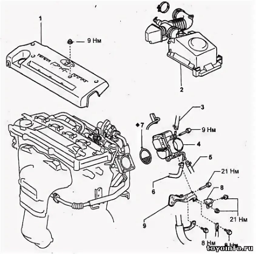 Schéma riadiaceho systému motora (1AZ-FE, 2AZ-FE) (Toyota Camry XV30, 2001-2006)