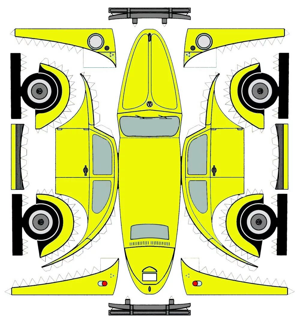 Шаблон для склеивания машин. Фольксваген Жук бумажная модель. Фольксваген Жук развертка. Макет машины бумажный. Развертка машинки.