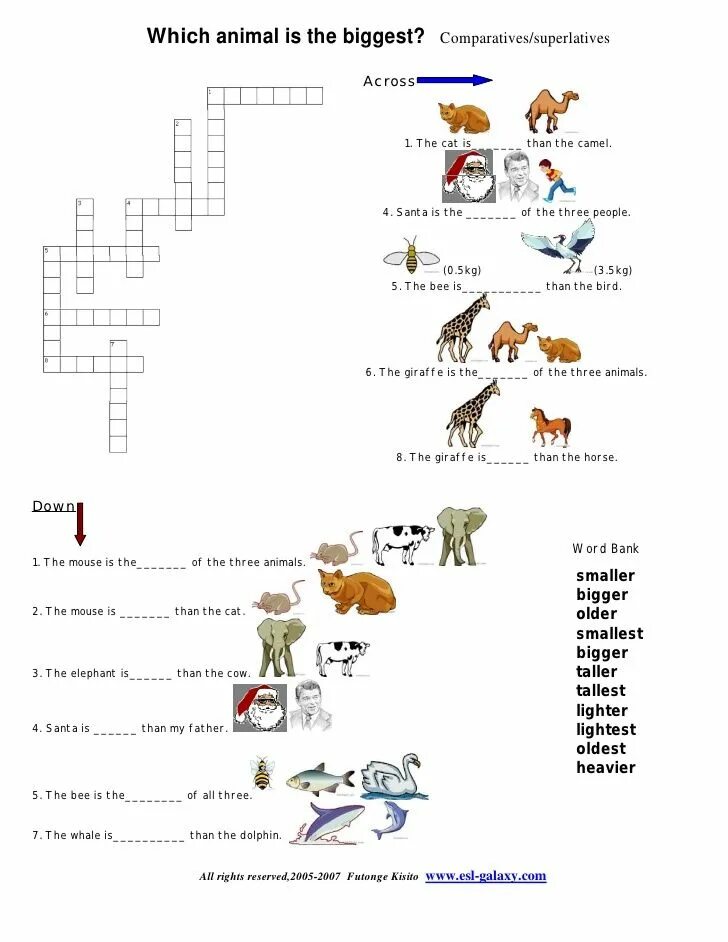 Comparatives and superlatives for kids. Степени сравнения в английском языке Worksheets. Степени сравнения прилагательных в английском Worksheets. Сравнительная степень задания. Кроссворды в английском упражнения.